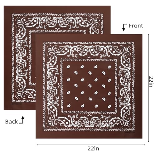 Raylarnia 8 PCS 100% Cotton Bandanas, 22 Inchs Multi-Purpose Bandana Scarfs Headbands for Men and Women - color: 8- Brown