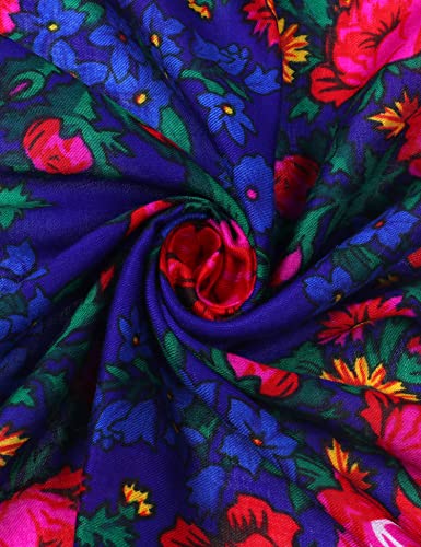 MJ SERECA Acrylic Bandana Printed Hair Scarf Square Ukrainian Head Scarf Floral Babushka Neck Scarf for Women 30"/42"/60" - color: 2 Pack-f 42"