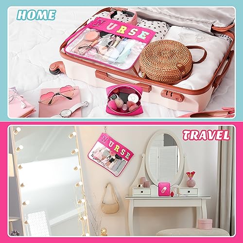 Hillban 2 Pcs Nurse Week Gift Makeup Cosmetic Bag Nurse Appreciation Gift for Women Clear Chenille Letter Bag Toiletry Zipper Pouch Waterproof Travel Purse Survival Kit Medical Accessories - style: Nurse Theme