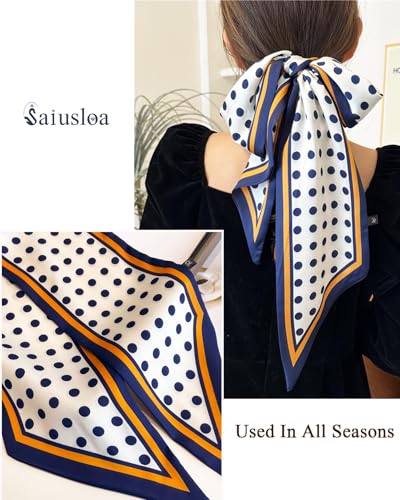 Purse Scarf For Handbags Head Scarves For Women's Hair Bags Scarfs Long Skinny Scarves Fashion Silky - color: A23-blue and White Spots