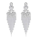 Silver Rhinestone Crystal Bridal Chandelier Long Tassels Dangle Earrings for Wedding - color: E-5