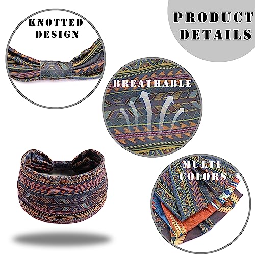 FULZTEY Boho Headbands for Women Wide Knotted Head Bands African Floral Printed Turban Striped Bandanas Stretchy Workout Yoga Hairbands Fashion Hair Accessories for Girls 3Pcs - color: Style 44