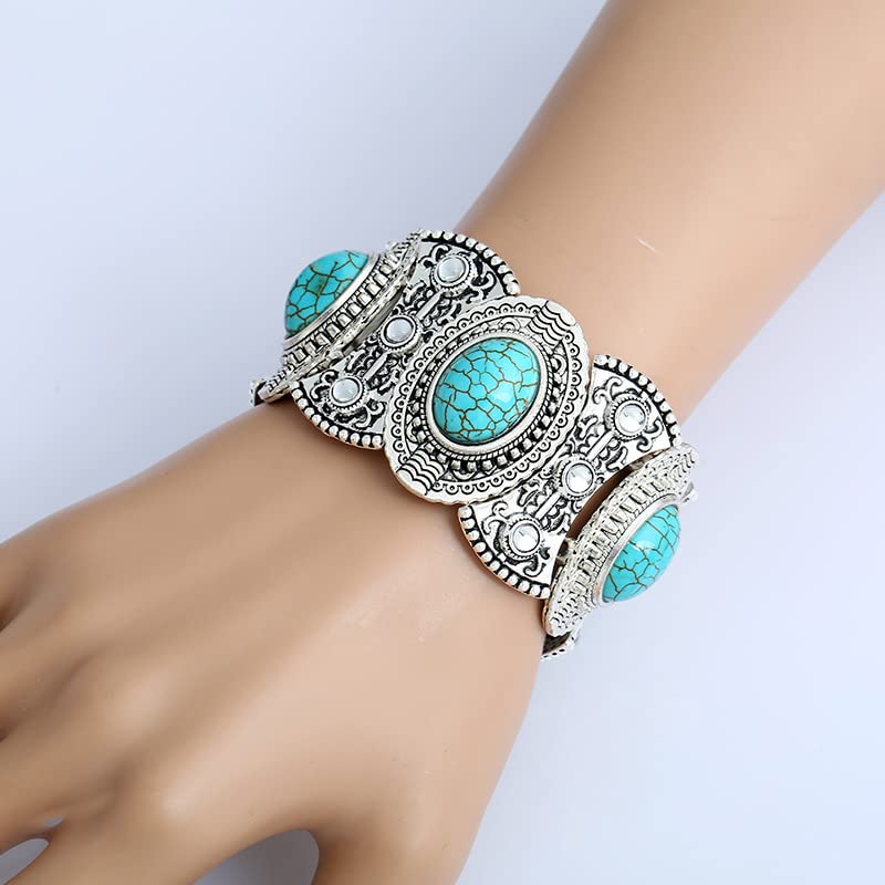 Western Bracelets for Women Vintage Chunky Turquoise Cuff Bracelet Turquoise Country Bracelets Adjustable Boho Cuff Bracelet Western Country Costume Jewelry Accessories - style: Style10