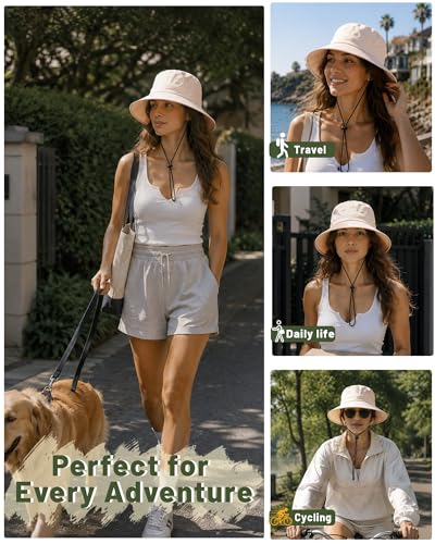 Water-Resistant Bucket Hat for Women Men Rain Hat UPF 50+ Boonie Sun Hat Foldable Summer Floppy Fishing Safari Hats - color: Light Beige