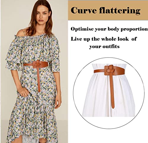 ALAIX Women's Leather Belt Dress Belt for Jeans Jumpsuit Coat Fashion Tie a Knot Genuine Leather Waist Belt - color: Brown, size: Waist Size up to 39 inches