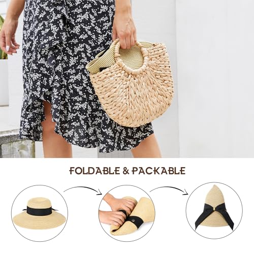 Beach Hats for Women, Sun Straw Hat for Women, UPF 50+ UV Sun Protection Sun Hat Womens, Foldable Floppy Sun Hat - color: C-beige