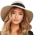FURTALK Womens Beach Sun Straw Hat UV Protection Travel Packable Foldable Brim Summer UV Hat - color: Mixed Beige, size: Large-X-Large