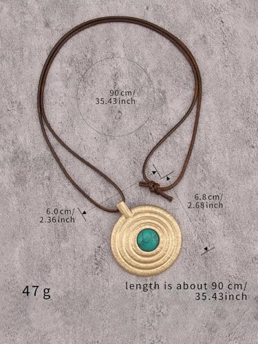 JAOYU Boho Necklace for Women Large Pendant Necklace Boho Long Choker Leather Gold Necklace Vintage Earthy Jewelry Trendy - style: Bohemian Style Necklace