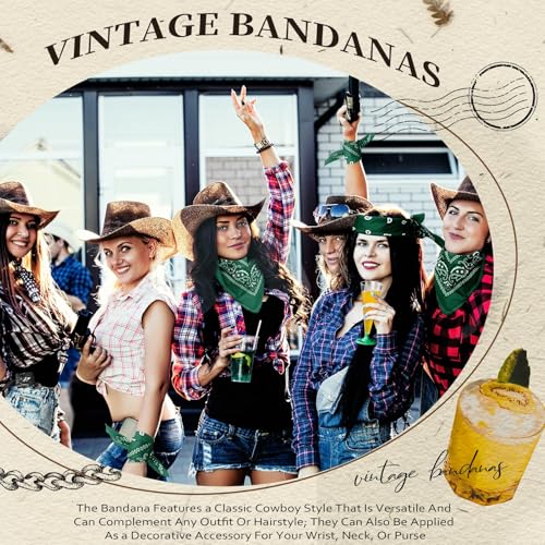 Suhine 12 Pcs Bandanas Bulk for Women Men 22 x 22 Inch Paisley Headband Cowboy Handkerchief Summer Beach Party Costume - color: Dark Green