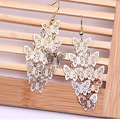 Nine Piece Butterfly Earrings Mix Color Bohemia Style Long Drop Dangle Hook Earrings Lightweight Fashion Style Butterfly Earrings Holiday Gifts Jewelry for Women - color: Gold