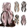 4Pcs Silk Head Scarves for Women Satin Hair Scarf 35”Large Square Bandana Silk Like Neck Scarf Shawl - color: Beige/Black/Pink/Green