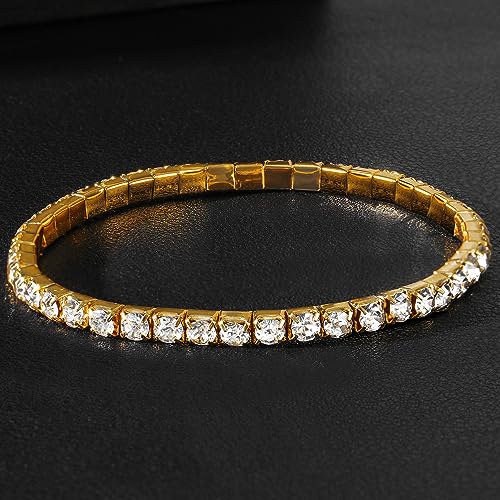 Zealmer Sparkle Multicolor Rhinestone Stackable Stretch Bracelets for Women - color: 1 Row Gold Bracelet