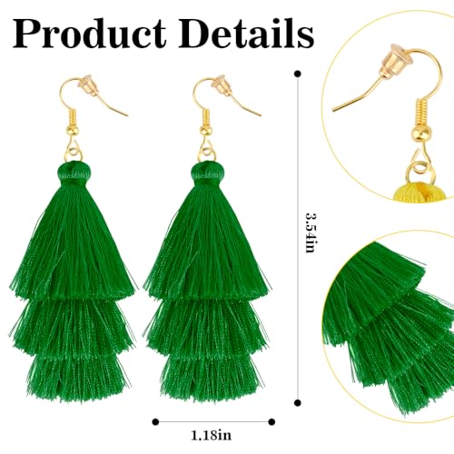 Earrings for Women Dangling, Layered Tassel Earrings Fringe Earrings Bohemian Studs Drop Earrings - color: Green