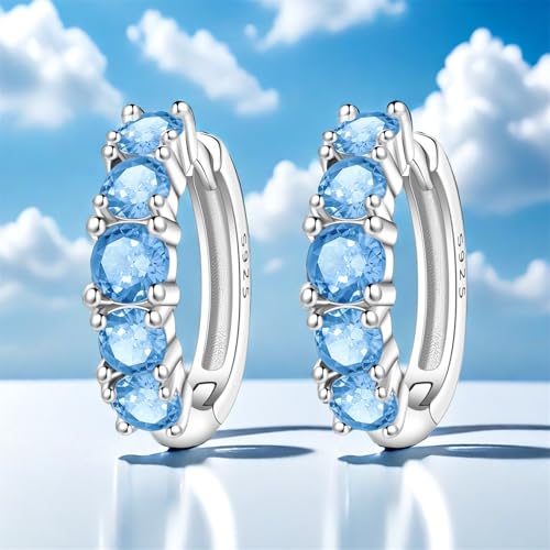 Earrings for Women 925 Sterling Silver Hoop Earring Colorful Cute Fashion Hoop Earrings Graduation Birthday Jewelry Gifts for Women - color: Rhinestone Earrings - Light Blue
