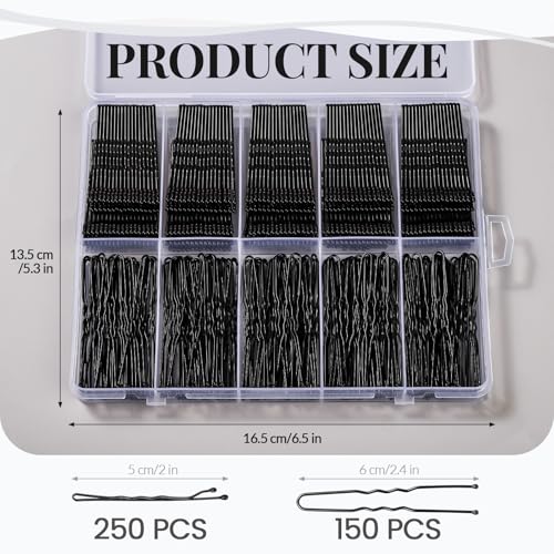 YGDZ 400 Counts Bobby Pins Hair Pins Set for Women, Black 2inch Bobby Pins for Buns, 2.36inch Black U Shaped Hair Pins for Styling, Hair Accessories for Women, Wedding - color: Black