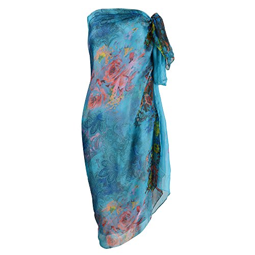 Womens Sexy Bohemian Floral Beach Cover Up Sarong Wrap Swimsuit Beachwear - color: Lake Blue
