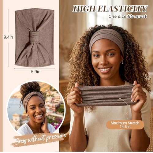 Awumbuk Wide Headbands for Women Knotted No Slip Head Bands Soft Turban Headband Hair Accessories Boho African Solid Color Head Wraps for Women Yoga Workout (Dark brown) - color: Dark brown