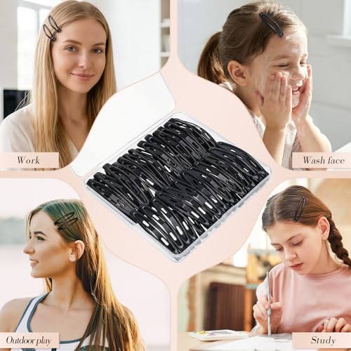 Obeoby 40 Pcs Black Metal Snap Hair Clips, 2.36 Inch Hair Barrettes Accessories for Women Girls - color: Black