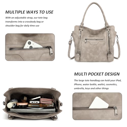 TANTOMI Tote Bag for Women Vegan Leather Purses and Handbags Ladies Waterproof Big Shoulder Bag for Travel - color: Grey.c