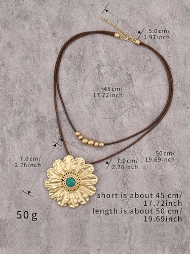 Boho Necklaces for Women Chunky Circle Necklace Layered Boho Circle Leather Choker Necklace Long Vintage Necklaces Bohemian Jewlery Gifts - style: Bohemian Large Pendant Necklace