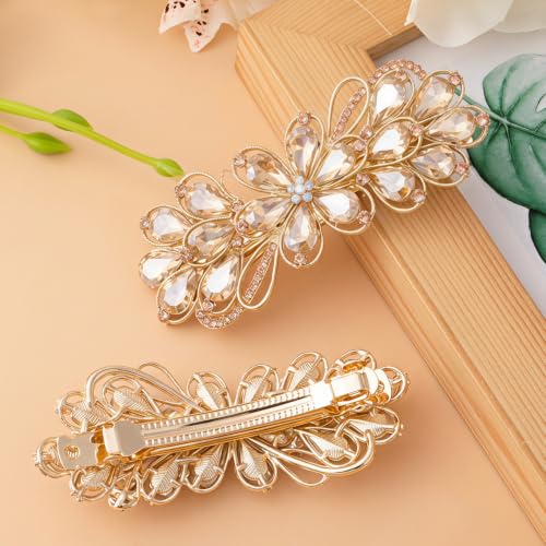 Joez Wonderful Rhinestone Hair Barrettes for Women, Champagne | Sparkly flower hair pin accessories, non-slip, alloy made, for weddings, birthdays, parties, engagements, balls, brides - color: Rhinestone Butterfly Champagne B