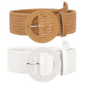 SUOSDEY 2 Pack Straw Woven Elastic Belt Braided Stretch Wide Boho Rattan Waist Belt for Women Dresses - color: 05-brown+white, size: Fit Waist up to 35''