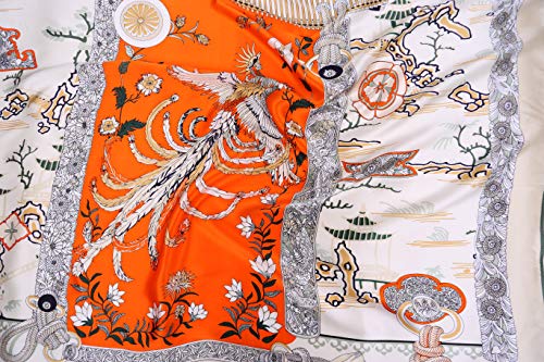 100% Silk Scarves, Extra-Large and XX-Large - color: Emperor's Phoenix, Ivory W Green Trim