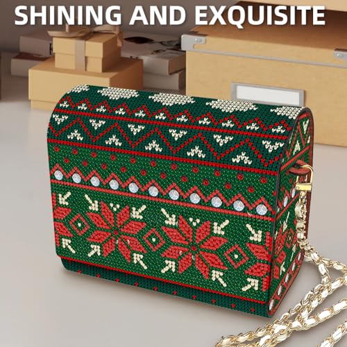 C'eitura Woven Pattern Wooden Clutch with Chain, DIY 5D Diamond Art Shoulder Bag, Boho Style Purse with Rhinestones, Unique Handbag Kit & Gift - color: SKB213