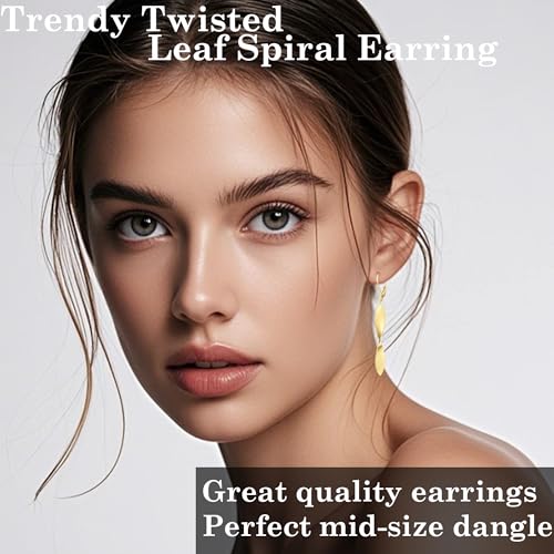 Twisted Leaf Spiral Leverback Hypoallergenic Earrings For Women -18K Gold Plated And Silver Dangle Drop Earrings, Trendy Jewelry Gift - color: SILVER&GOLD