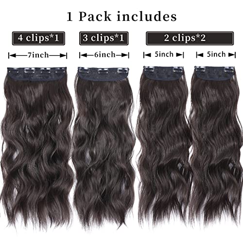 Clip in Hair Extensions 4PCS Brown Black Thick Hair Piece 20 Inches Long Wavy Clip in Extensions Full Head Synthetic Hairpieces for Women (4pcs, 20Inch, 4#) - color: 4-Brown Black