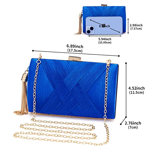 Women Clutch Bag Evening bag Fringed Evening Handbag,Lady Party Wedding Clutch Purse Chain Shoulder Cross Body Bag - color: Blue