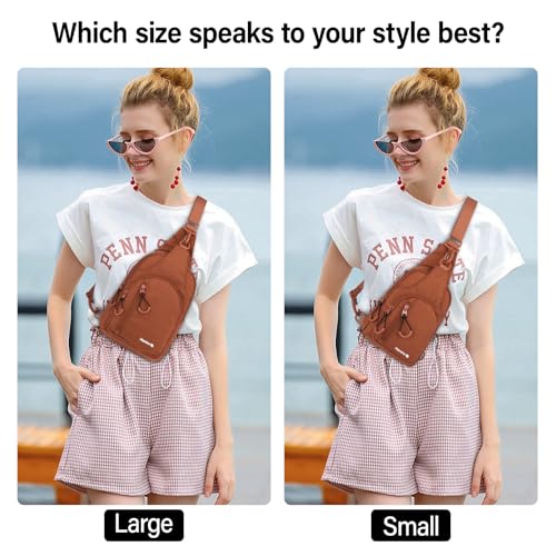 Hanke Crossbody Sling Bag for Women Men, Small & Large Casual Cross Body Sling Bags, Chest Bag for Outdoor Hiking Travel - color: Reddish Brown, size: Small