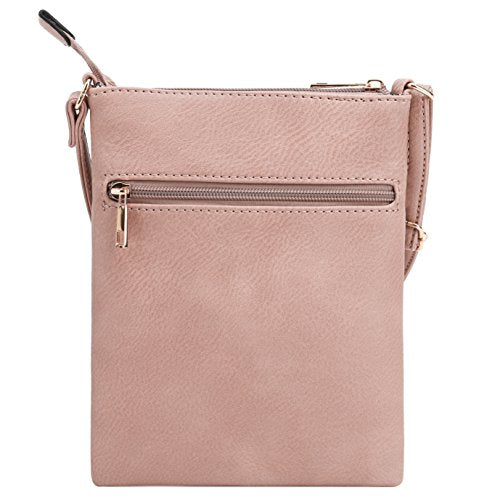 DELUXITY Crossbody Purse Bag Shoulder Bag Multi Pocket Zipper Purse - color: Blush