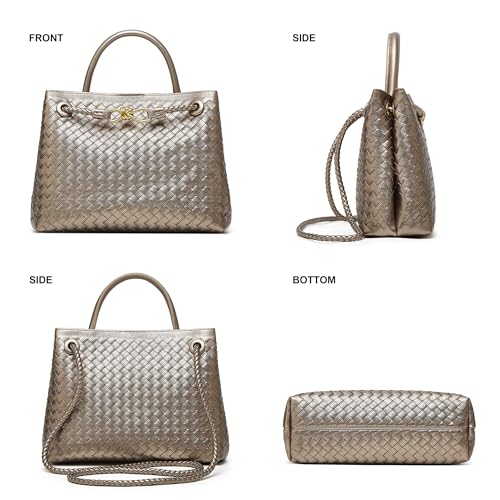 Woven Tote Bag Womens Purse: Vegan Leather Shoulder Handbags - Fashion Summer Beach Tote Bags - Large Travel Totes - color: A7 Medium Light Copper and Silver