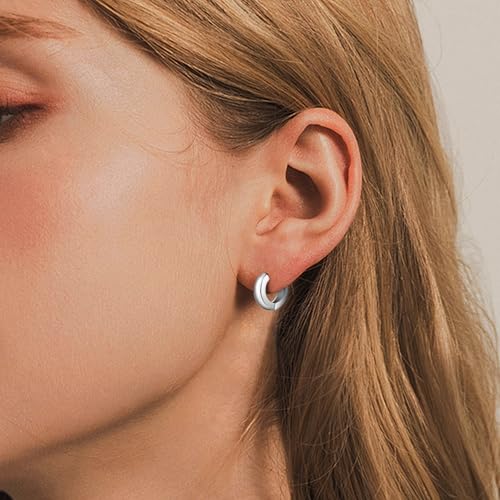 HILXURY Gold Chunky Hoop Earrings Set for Women, 14K Gold Plated Twisted Huggie Hoop Earring Hypoallergenic, Thick Open Hoops Set Lightweight - color: 3 silver hoops chunky