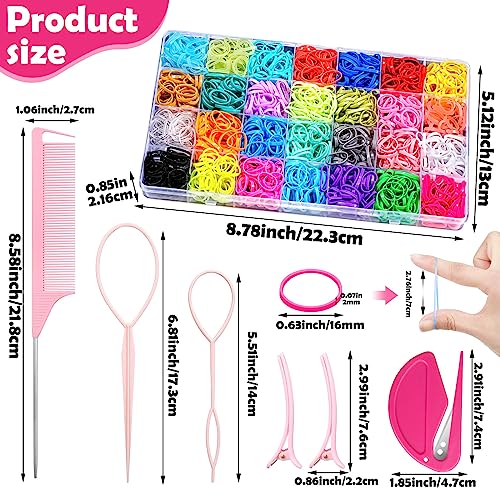 28 Colored Rubber Bands for Hair, 1500 Pcs Small Girls Elastic Ties With 6 Styling Tools - Colorful Accessories for Baby Toddlers Kids - color: Multicolor