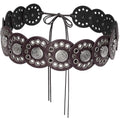 Women Western Disc Belt Boho Disk Concho Leather Belts Adjustable Knot Tie Waist Belts for Dresses - color: Coffee