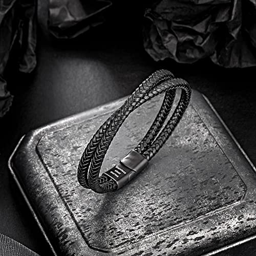 murtoo Mens Bracelet Leather Braided, Brown and Black Leather Bracelet for Men - color: Black, size: 9.25"