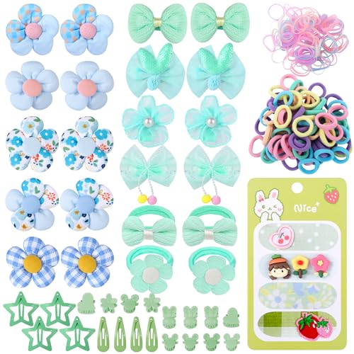 400 Pcs Baby Girls Hair Accessories Set,Baby Girls Hair Ties,Flower Bows Rubber Bands,Hair-friendly Hair Clip,Soft Elastic Hair Bands,Claw Clip(Green) - color: Green