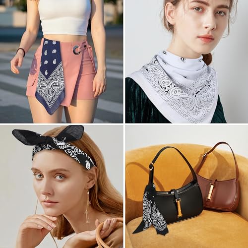 Mochabao 100% Cotton 27" x 27" Large Bandanas for Men & Women, Multi-Purpose Bandana Headbands, Square Head Scarf - color: White/Black/Navy Blue/Gray