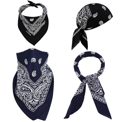 Mochabao 100% Cotton 27" x 27" Large Bandanas for Men & Women, Multi-Purpose Bandana Headbands, Square Head Scarf - color: Black/Navy Blue