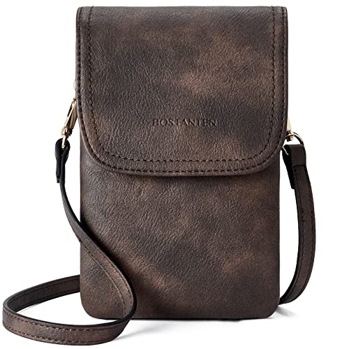 BOSTANTEN Vegan Leather Crossbody Bags for Women Designer Cell Phone Bag Wallet Purses Adjustable Strap - color: A-02-retro Coffee