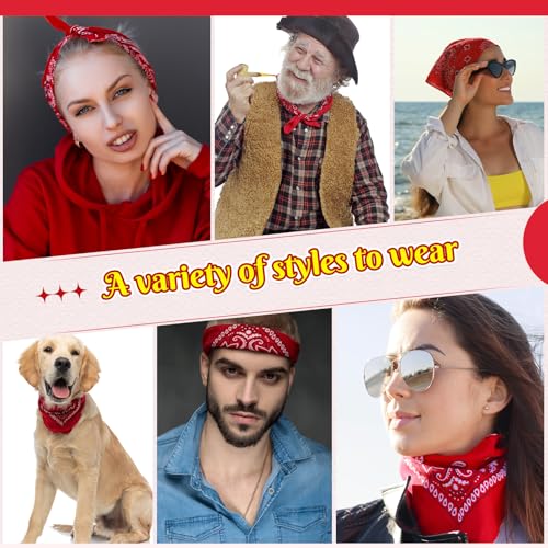 Bandanas Scarf with Leather Ring Floral Buckle Paisley Bandana Headwear Western Scarf Gifts for Women Men Halloween - color: Red