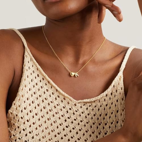 Yoosteel Heart Initial Necklaces for Women Girls - 14K Gold-Plated Letter A-Z Initial Heart Necklace for Girls Kids Jewelry Teen Girl Gifts Personalized Birthday Gifts - color: V