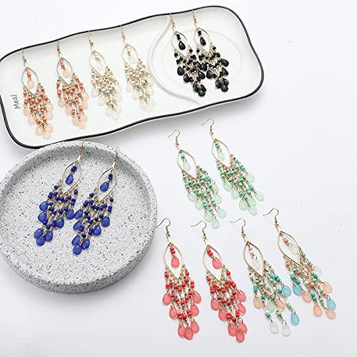 Long Beaded Tassel Earrings Bohemia Native Tassel Drop Earrings Handmade Seed Bead Tribal Dangle Earrings Boho Multicolor Crystal Beaded Tassel Earrings for Women (Colorful)