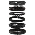 MILAKOO 6 Pcs Punk Braided Leather Bracelets for Men Women Cuff Wrap Wristbands Adjustable - color: Black