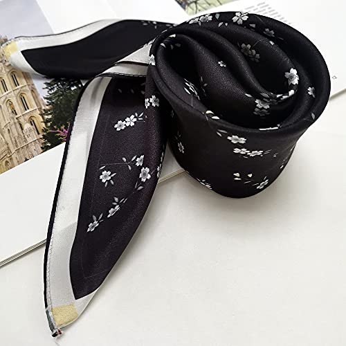 FONYVE 100% Mulberry Silk Scarfs for Women-Lightweight Square Satin Head Scarf-Small Silk Hair Scarf for Sleeping 21"x21" - color: 15 Floral Black