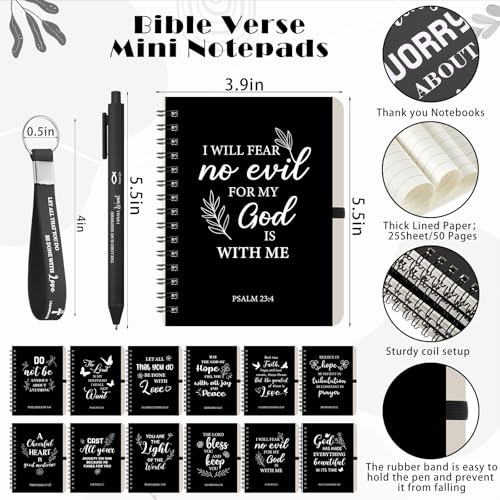 Skylety 12 Set/48 Pcs Christian Gifts for Men Religious Gift Set 16 oz Bible Scripture Cups with Lids Mini Spiral Notebooks Pens Keychains for Dad Husband Birthday (Black) - color: Black