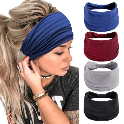 Huachi Wide Headbands for Women Black Stylish Head Wraps Boho Thick Hairbands Large African Sport Yoga Turban Headband Hair Accessories (Pack of 4) - color: Headbands 4