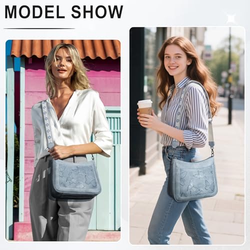 KITEVIUN Crossbody Bags for Women Trendy, Vegan Leather Medium Butterfly Hobo Purse, Women's Shoulder Handbags - color: 03-blue